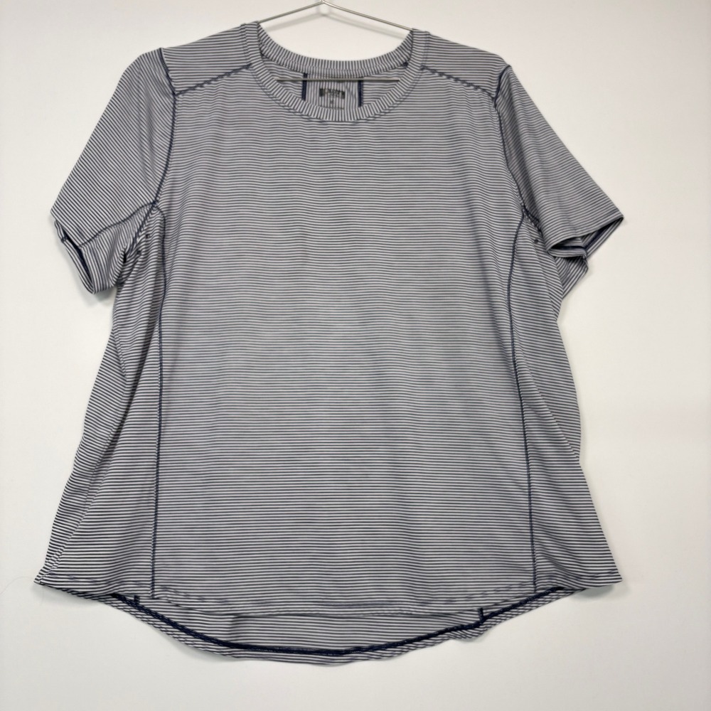 Duluth Trading Co Women T-Shirt 2X Navy White Striped Performance Activewear